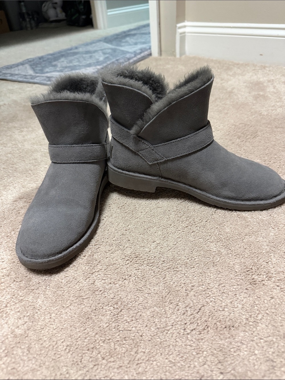 Ugg Cozy Grey Suede Shearling Lined Women's Ankle Boots